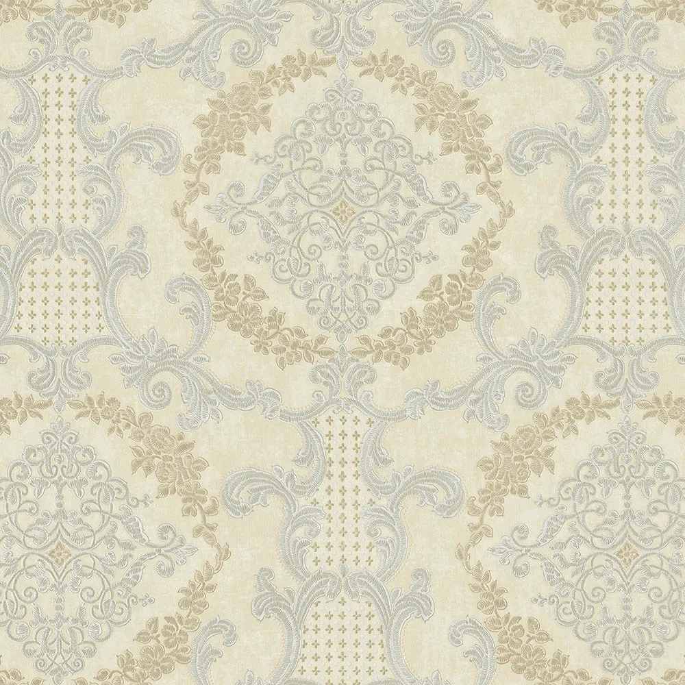 Cream Embossed Wallpaper – Metallic Texturing (6802-2)